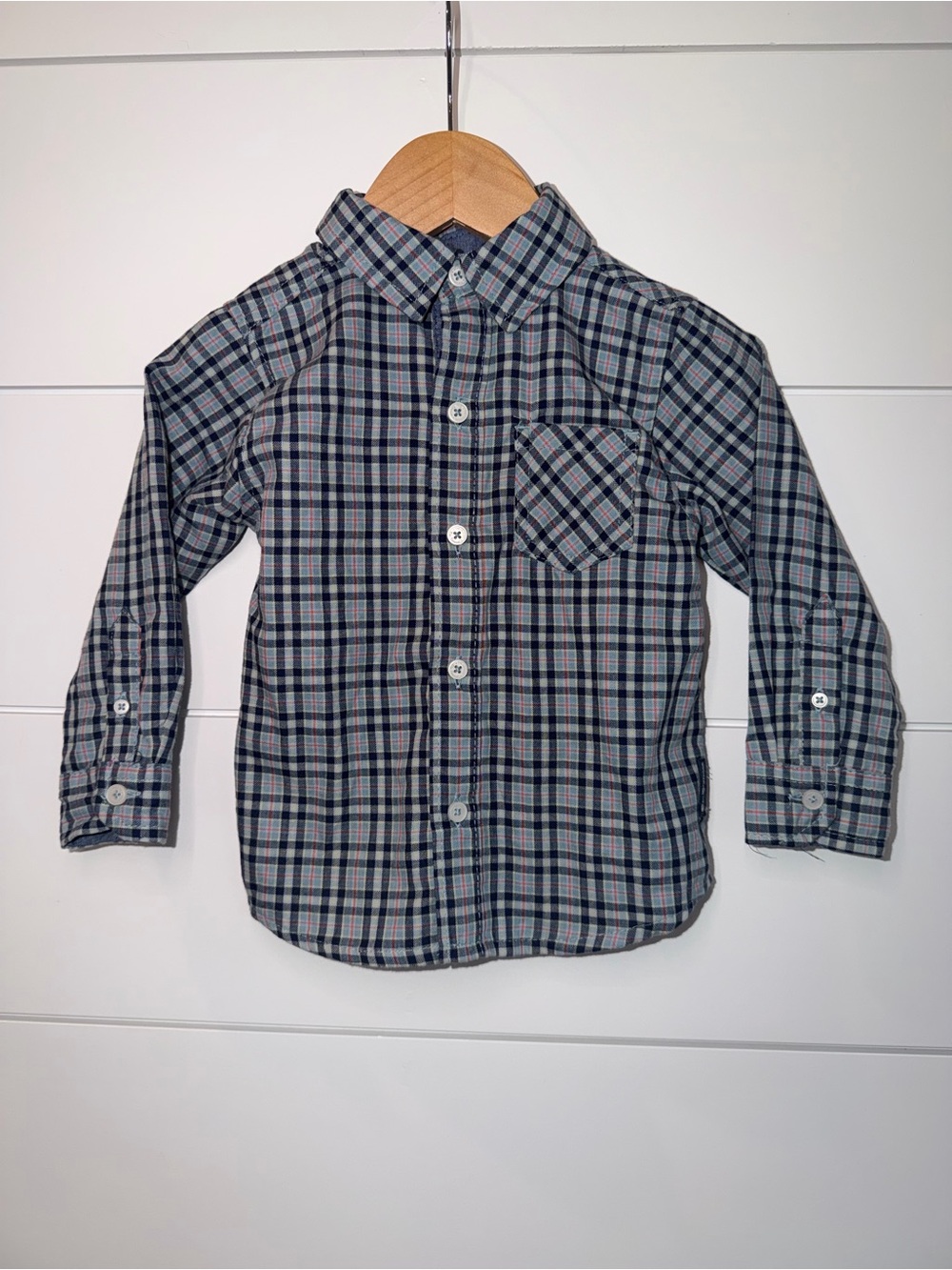 Ben Sherman Toddler Boy Plaid Button Down Shirt 18M Navy Blue EUC Preppy Mod